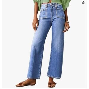 NWT Womens Wide Leg Jeans High Waist Stretchy Denim Pants Trendy Patch Pocket 16